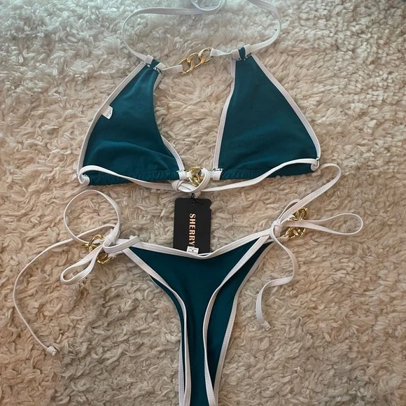 Sexy Thong Bikini Set with Gold Accents - Picture 11 of 16